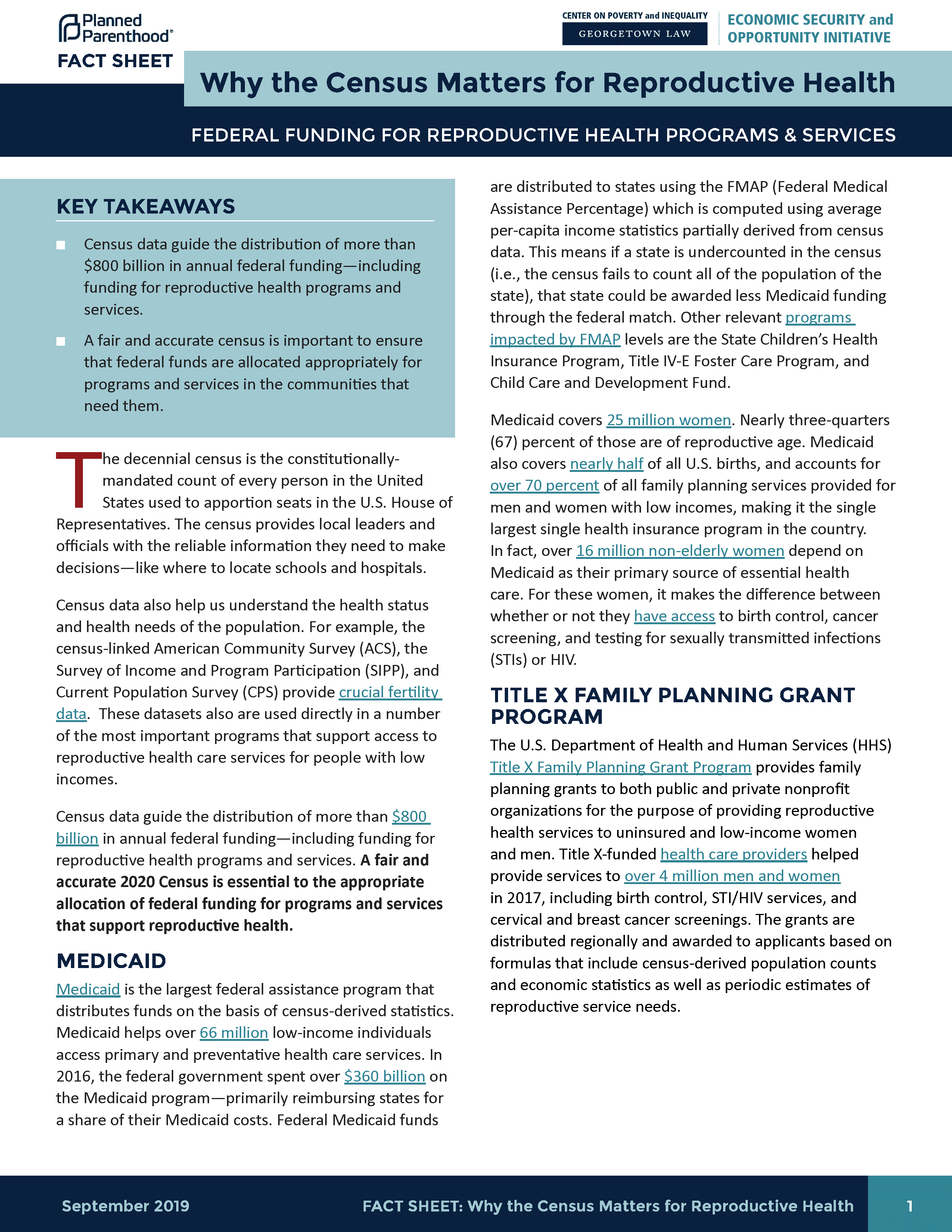 Cover of Census and Reproductive Health Fact Sheet