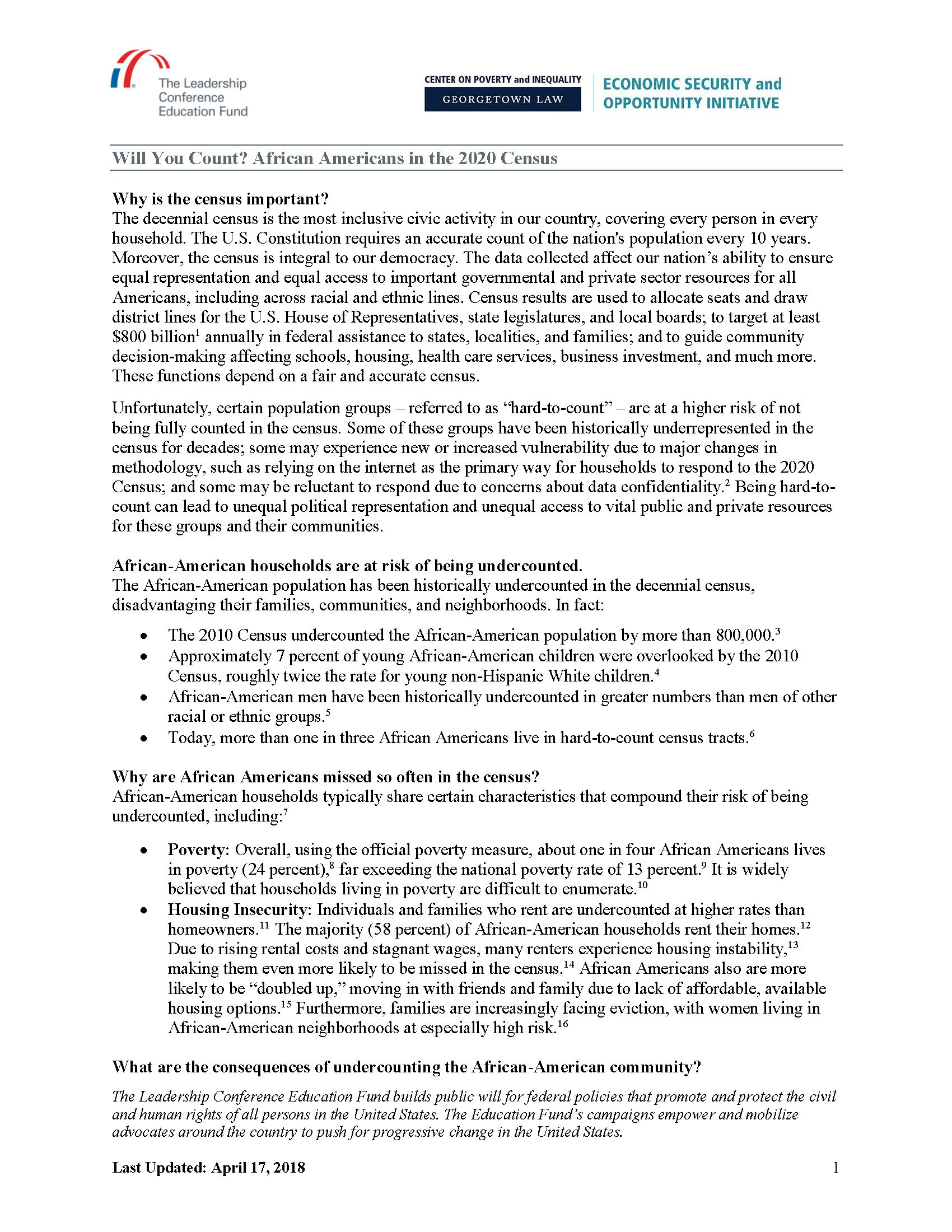 Will You Count? Fact Sheet
